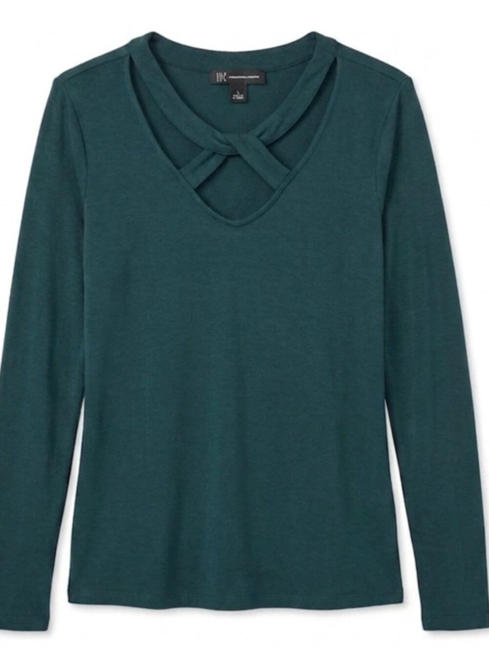 Sold Out INC International Concepts Teal Long Sleeve Criss Cross Cutout Top L